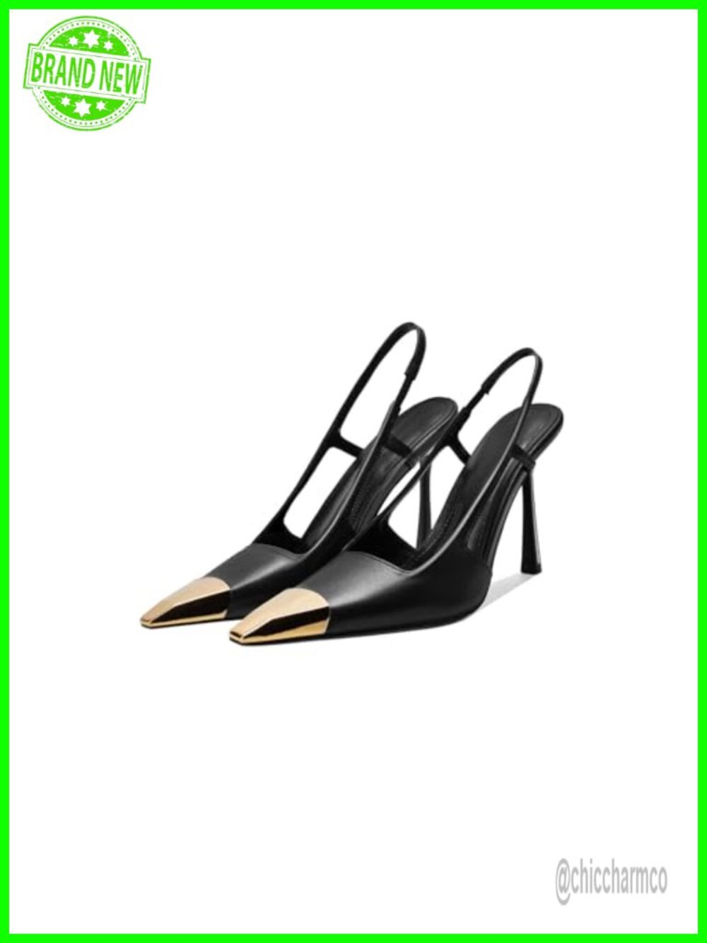 Slingback Heels Metal Pointed Toe Stiletto High Heel Pumps Slip On Geometric